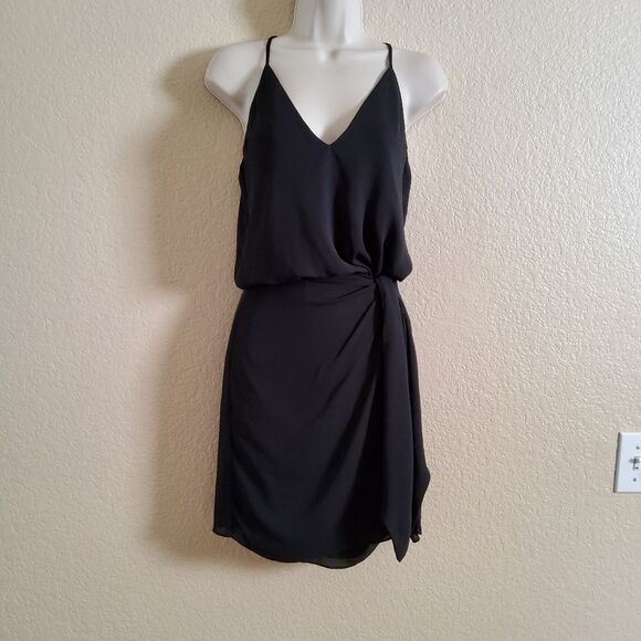 KRISA Faux Wrap Cutout Mini Halter Dress XS Black - Picture 6 of 8
